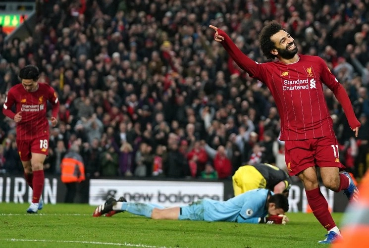 Mohamed Salah marcó un doblete en la goleada 4-0 de Liverpool al Southampton, en la fecha 25 de la Premier League. Foto Ap

