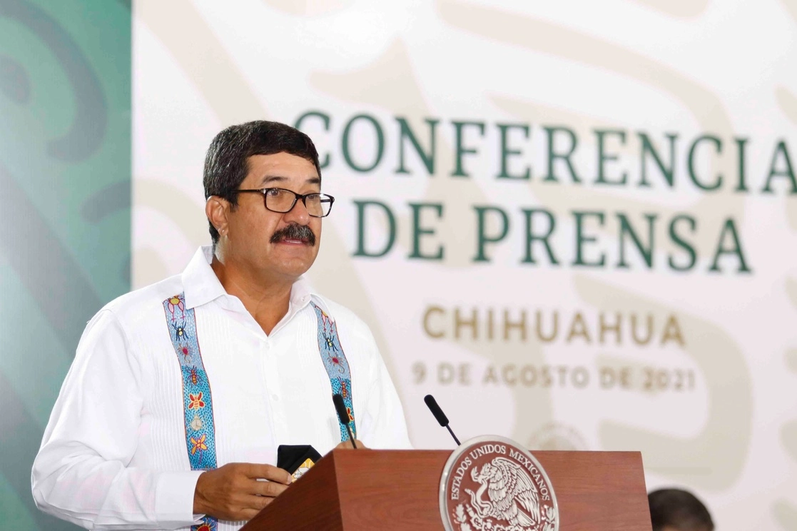 El gobernador de Chihuahua, Javier Corral, durante la conferencia mañanera del presidente López Obrador. Foto: Presidencia 