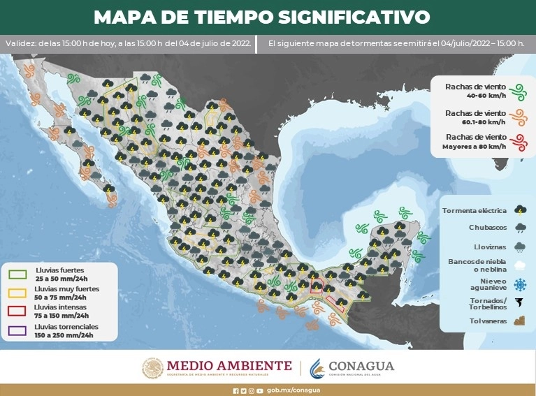 La mayor parte de #México muestra zonas con #Lluvias durante las próximas 24 horas. Foto Twitter @conagua_clima
