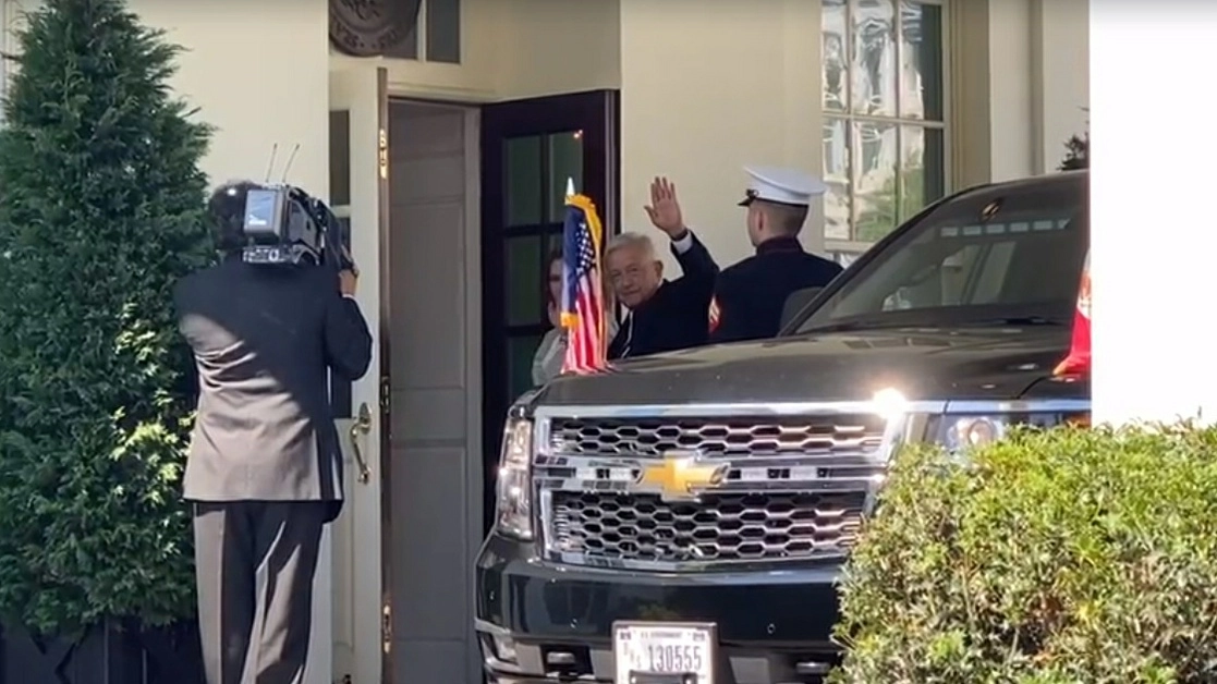 Arribo del presidente Andrés Manuel López Obrador y Beatriz Gutiérrez Müller a la Casa Blanca en Washington, Estados Unidos. Foto Emir Olivares