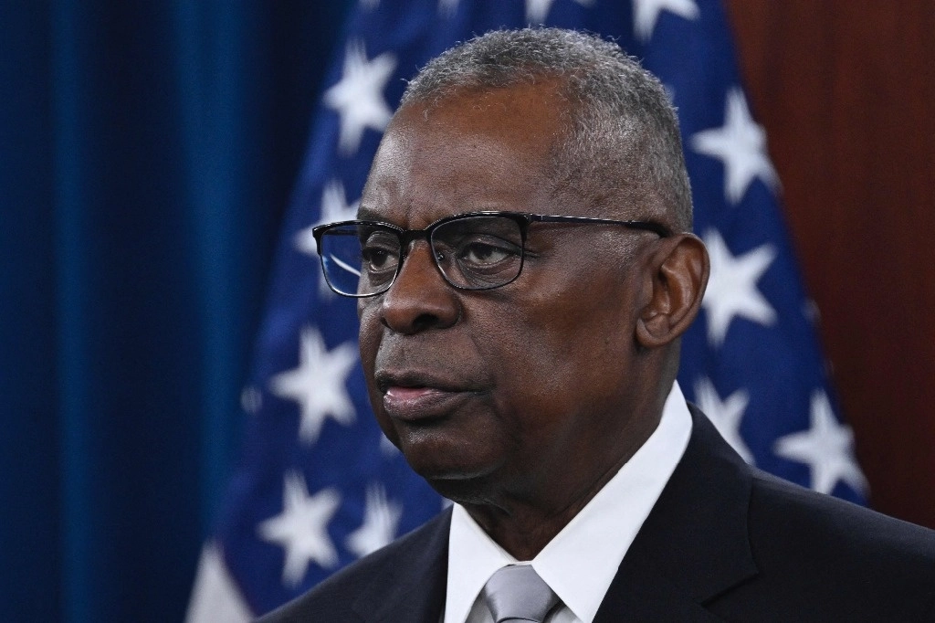 El secretario de Defensa, Lloyd Austin, durante una conferencia de prensa en el Pentágono en Washington, DC, el 1 de febrero de 2024. Foto Afp