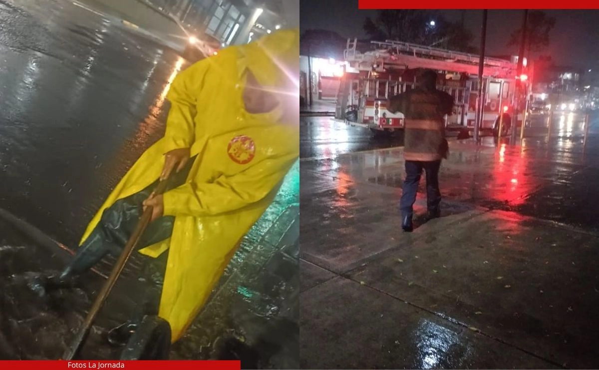 Bomberos y brigadistas laboran para desazolvar las calles y apoyar durante las inundaciones en el Edomex. Fotos