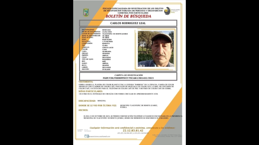 Ficha de búsqueda del activista Carlos Rodríguez Leal