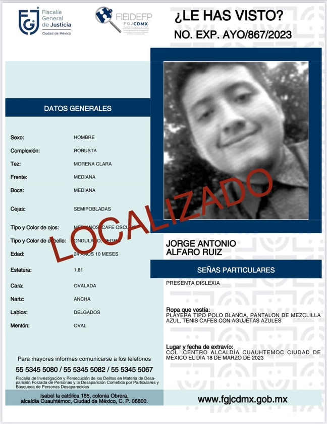 La FGJCDMX informó sobre la localización del joven 