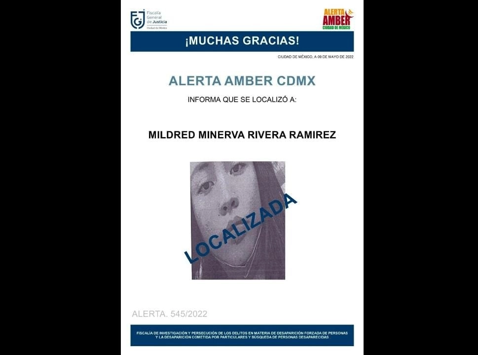 Mildred Minerva fue reportada como desaparecida el pasado 6 de mayo. Imagen FGJCDMX