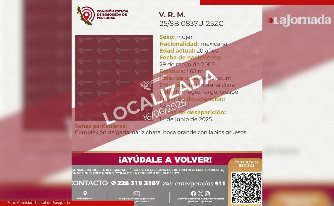 La Fiscalía General del Estado de Veracruz confirmó que se logró su ubicación y que actualmente Robalo Martínez ya se encuentra con su familia.

