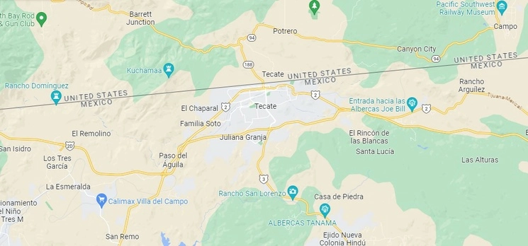 Los cuerpos fueron descubiertos en un vehículo abandonado en una colonia del municipio de Tecate, Baja California. Imagen de Google Maps