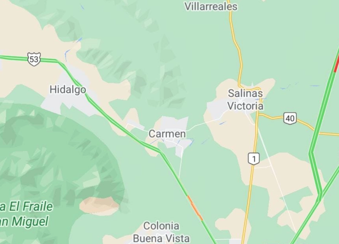 Los cuerpos fueron localizados en el municipio de El Carmen, Nuevo León, sobre la carretera a Monclova. Captura de imagen de Google Maps