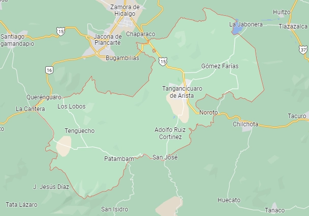 Tras encontrar a Esteban Cruz en Tangancícuaro, fue trasladado a un hospital para valorar su estado de salud. Imagen Google Maps