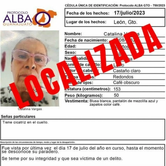 Catalina Vargas, perteneciente a colectivos de madres buscadoras en Guanajuato, fue localizada con vida tras su reporte de desaparición. Foto La Jornada