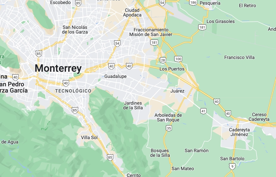 Al centro del mapa el municipio Juárez, Nuevo León. Imagen tomada de Google Maps