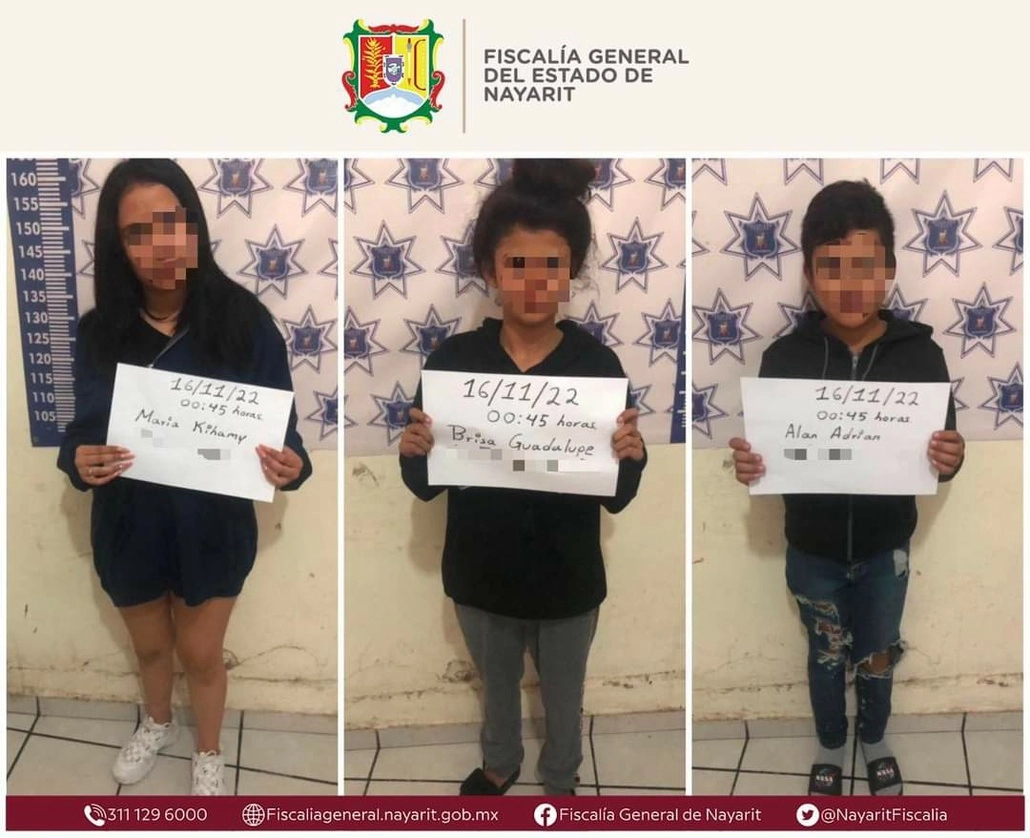 Los tres adolescentes ya fueron reunidos con sus respectivas familias. Imagen Fiscalía de Nayarit 