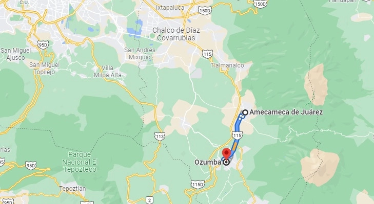 Policías hallaron los cadáveres en una camioneta, la cual se encontraba abandonada a un costado de la carretera México-Cuautla, en el tramo que va de Amecameca a Ozumba, justo en el paraje conocido como Albergue Cottolengo. Imagen tomada de Google Maps