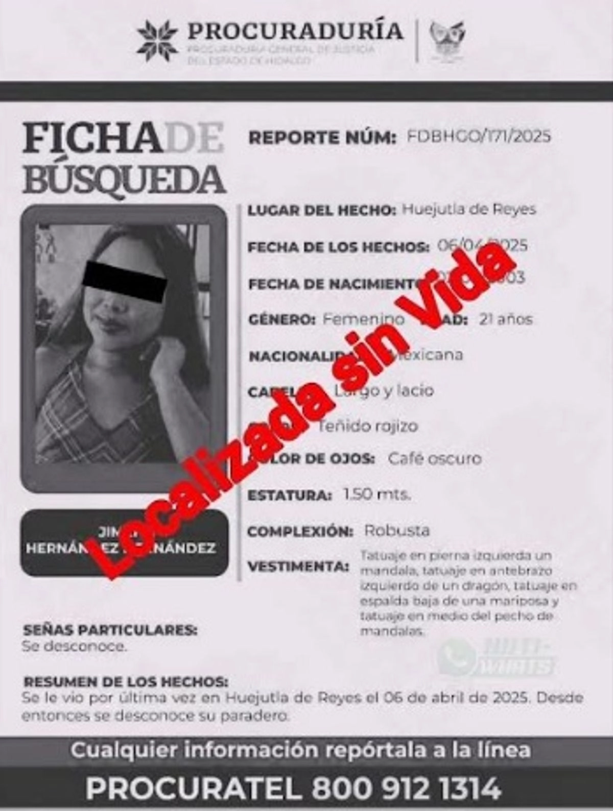 Especialistas forenses lograron confirmar su identidad gracias a diversos tatuajes. Imagen 