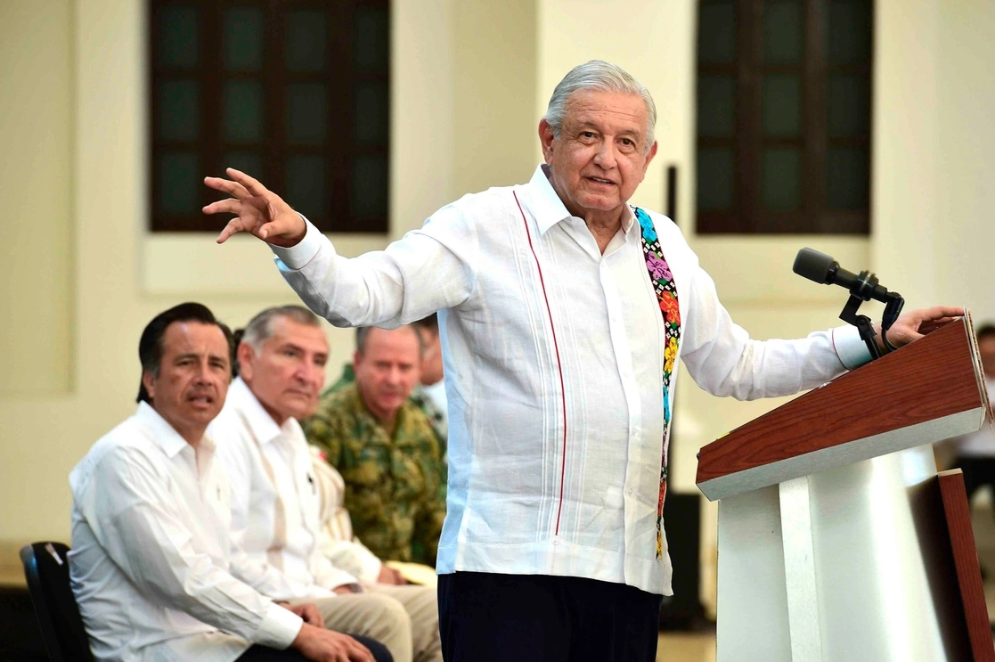 El presidente Andrés Manuel López Obrador durante su conferencia matutina realizada en Veracruz, el 22 de abril de 2022. Foto cortesía Presidencia