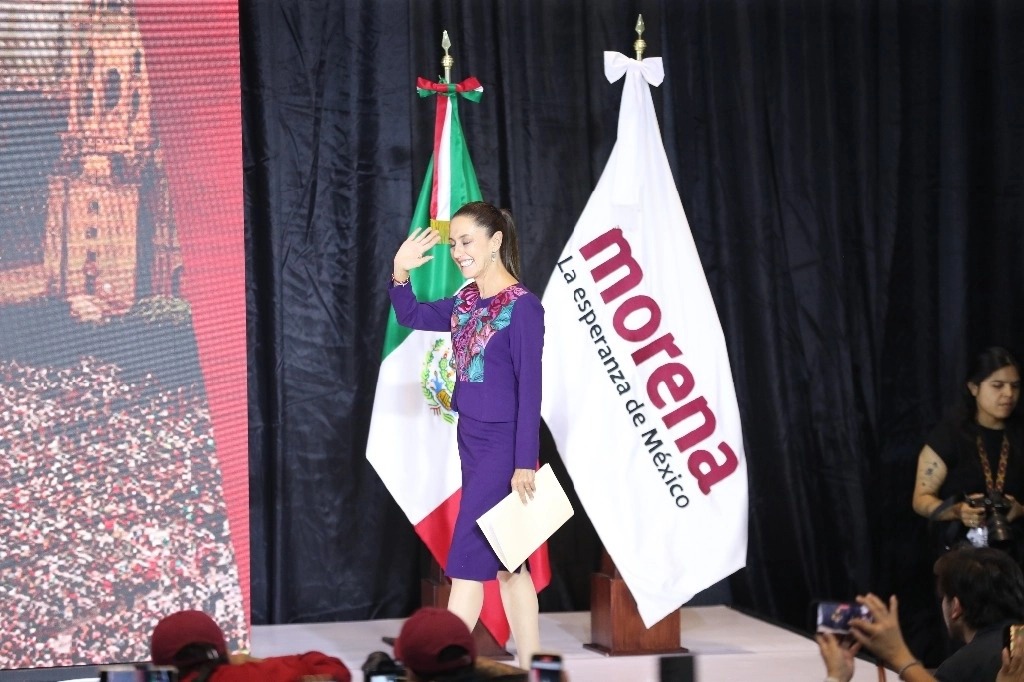 Discurso de la candidata a la presidencia Claudia Sheinbaum por el triunfo virtual en la contienda. Foto Marco Peláez 