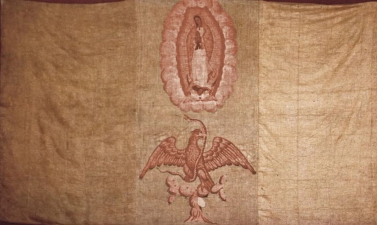 Bandera atribuida a la organización secreta de Los Guadalupes, que participaron en la independencia de México. Foto