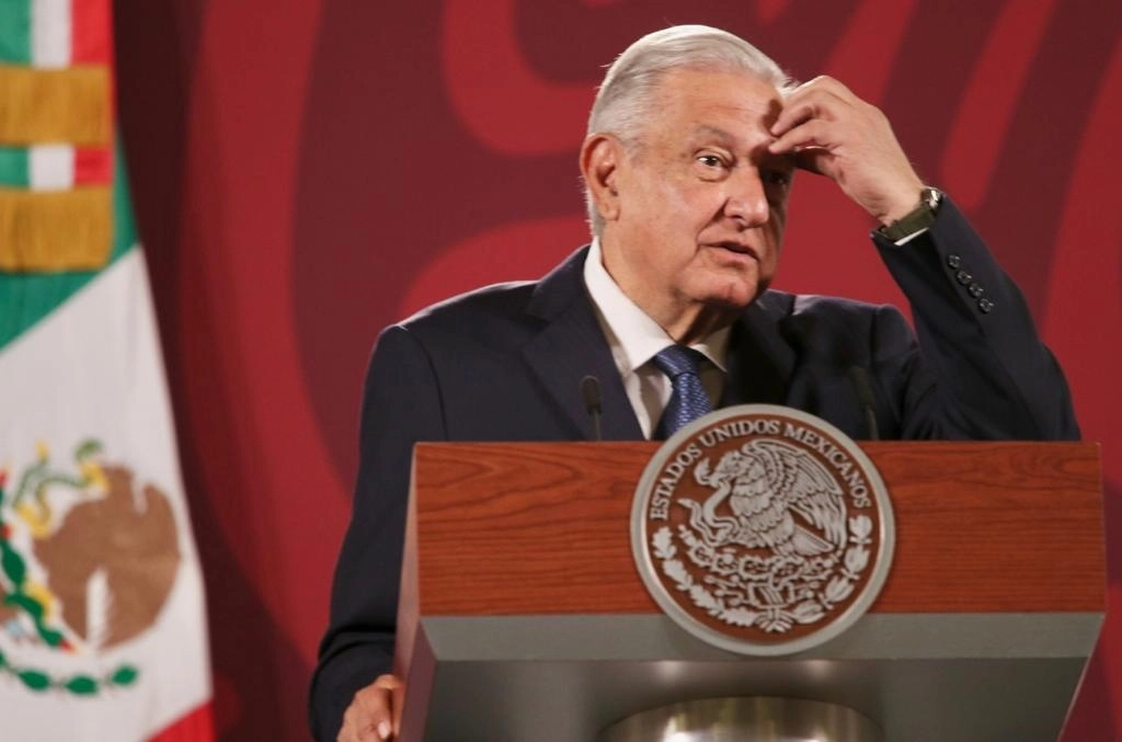 El presidente de México, Andrés Manuel López Obrador, durante su conferencia matutina en Palacio Nacional, en la Ciudad de México, el 28 de marzo de 2022. Foto María Luisa Severiano