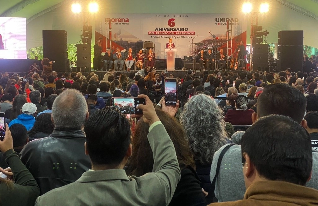 Evento en conmemoración del sexto aniversario del triunfo del presidente Andrés Manuel López Obrador, en el  Complejo Cultural Los Pinos, en la Primera Sección del Bosque de Chapultepec, en la Ciudad de México, el 1 de julio de 2024. Foto Cristina Rodríguez