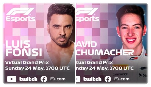 El cantante Luis Fonsi, quien batió todos los registros de transmisión de todos los tiempos con su éxito de 2017 "Despacito", se unirá el domingo a la transmisión virtual del GP de Mónaco. Foto Twitter @F1