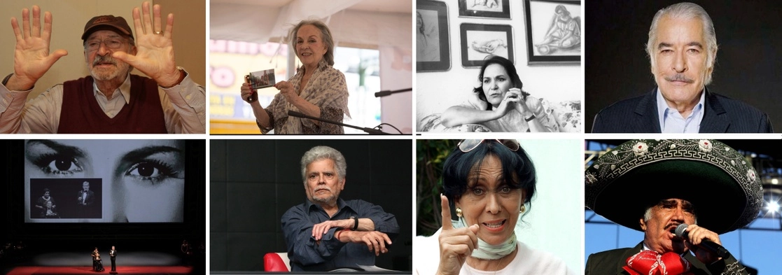  Felipe Cazals, Isela Vega, Carmen Salinas, Enrique Rocha, Rosita Quintana, Jaime Garza, Lilia Aragón y Vicente Fernández. Foto Yazmín Ortega Cortés, Cristina Rodríguez, Notimex, Medios y Media y Afp / Archivo