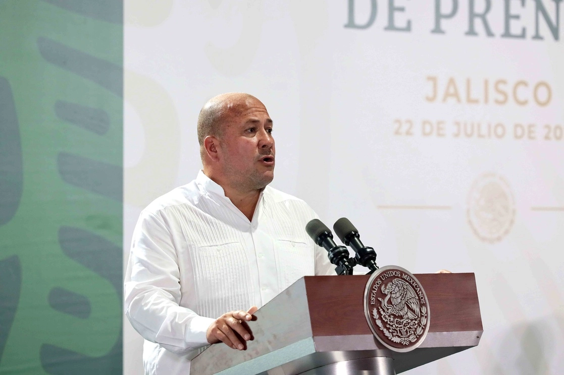 El gobernador de Jalisco, Enrique Alfaro, durante la conferencia del presidente López Obrador, celebrada en aquella entidad este 22 de julio de 2022. Foto cortesía Presidencia