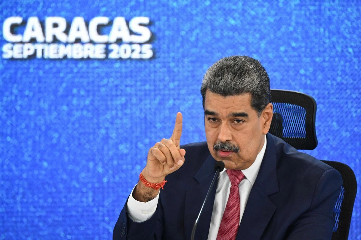 El presidente de Venezuela, Nicolás Maduro, habla durante una conferencia de prensa con medios internacionales en el Hotel Eurobuilding de Caracas el 15 de septiembre de 2025. Foto 