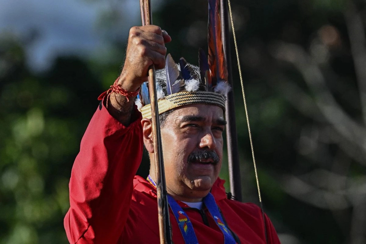El mandatario Nicolás Maduro en un acto del Día de la Resistencia Indígena, en Caracas.