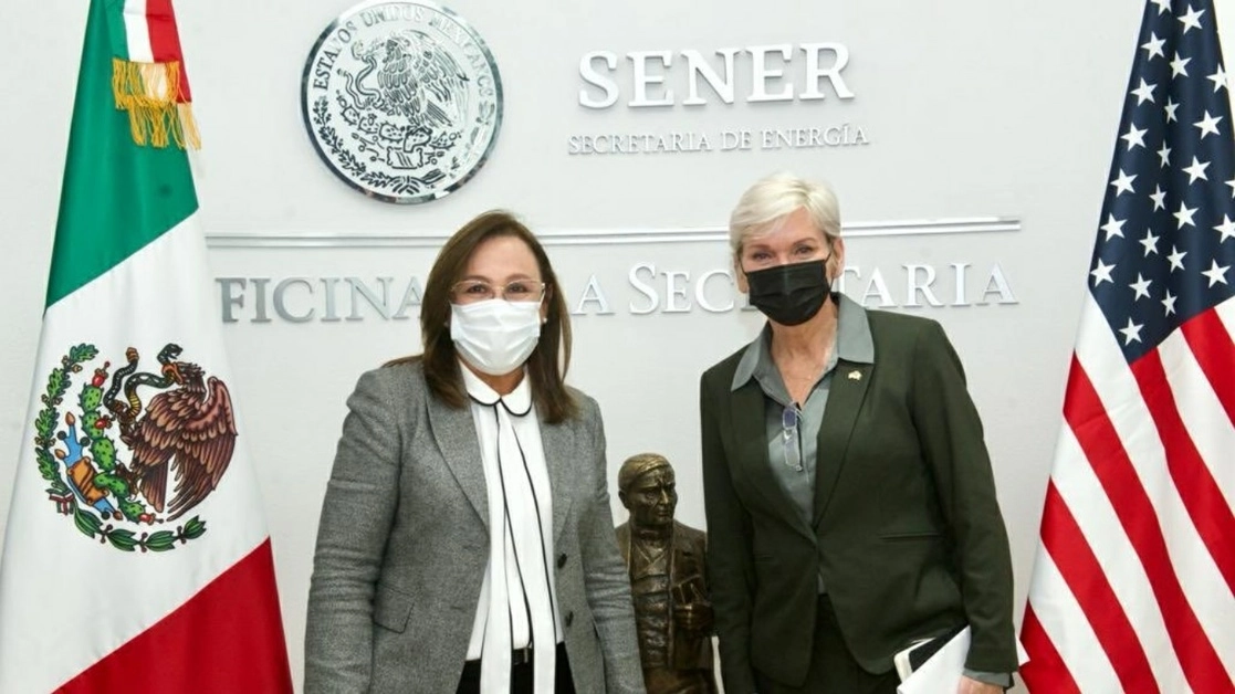 Las secretarias de Energía de México y Estados Unidos, Rocío Nahle y Jennifer Granholm. Foto tomada de Twitter @rocionahle