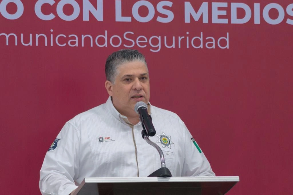 Hugo Gutiérrez Maldonado, titular de la SSP de Veracruz en conferencia con medios de comunicación. Foto Twitter @HGutierrez_M
