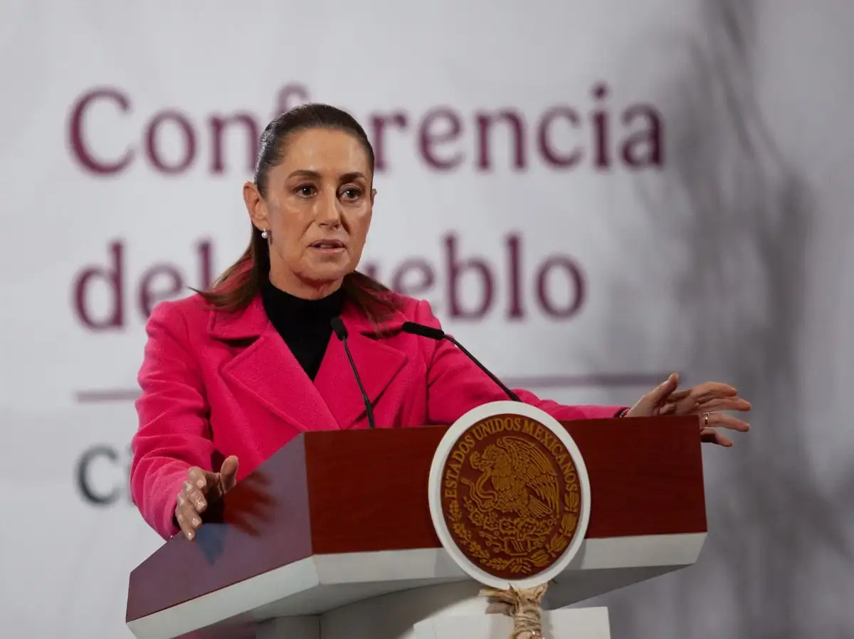 La presidenta Claudia Sheinbaum, durante su conferencia de este jueves desde Palacio Nacional. 