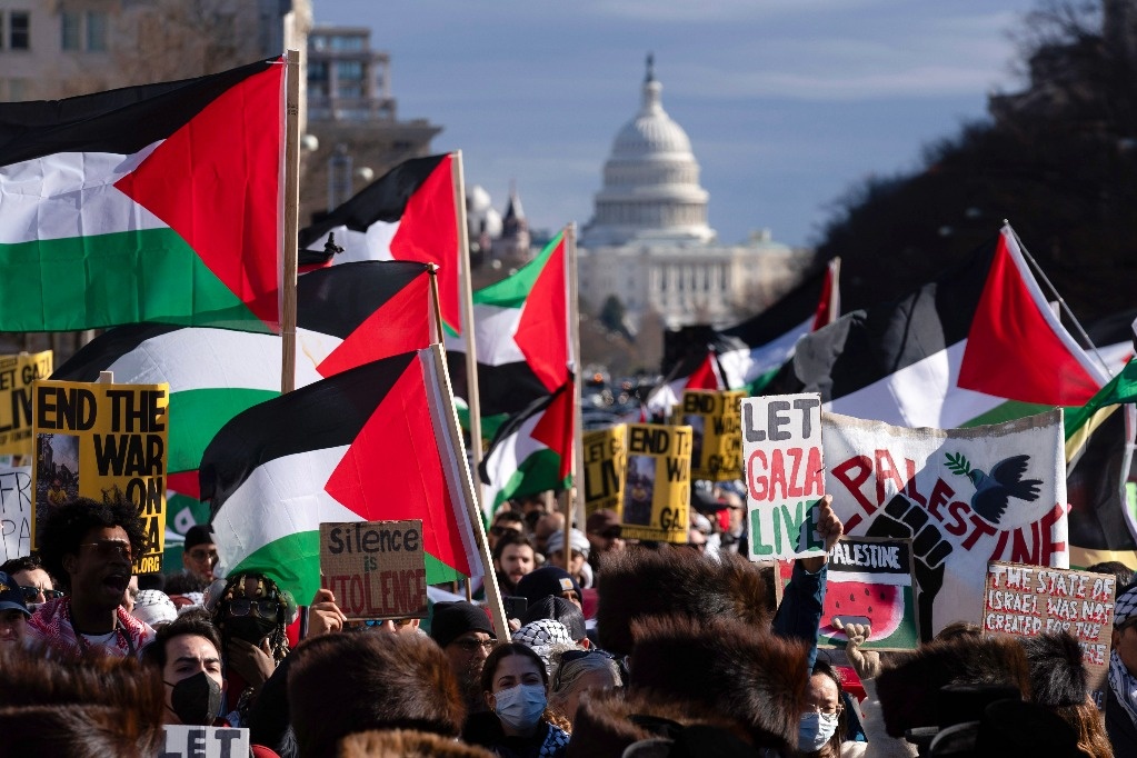 A whole lot of pro-Palestinian protesters march in Washington