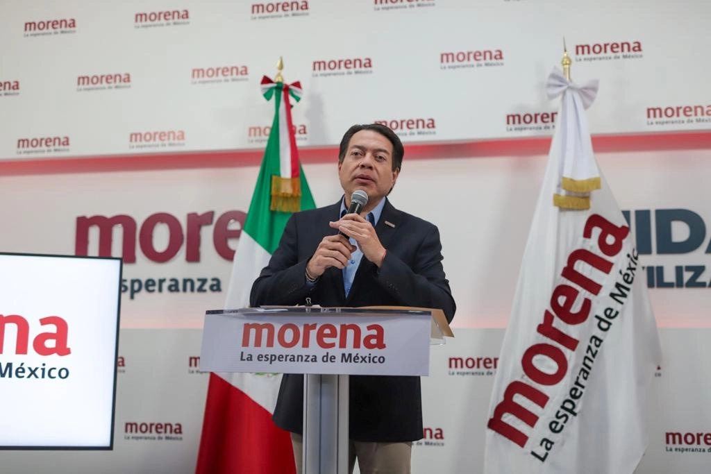 El presidente nacional de Morena, Mario Delgado, durante conferencia de prensa en la sede del partido, en la Ciudad de México, el 19 de septiembre de 2023. Foto Pablo Ramos