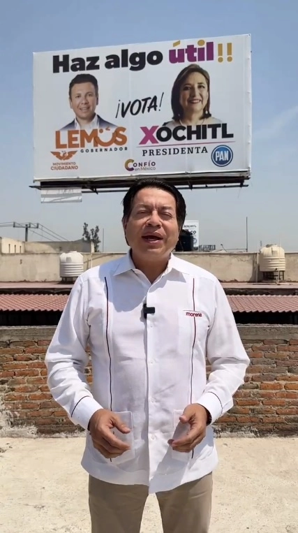 Mario Delgado exhibe espectacular en Jalisco en el que se pide votar por Pablo Lemus de MC a gobernador y por Xóchitl Gálvez como presidenta. Foto Captura del video subido al X @mario_delgado
  