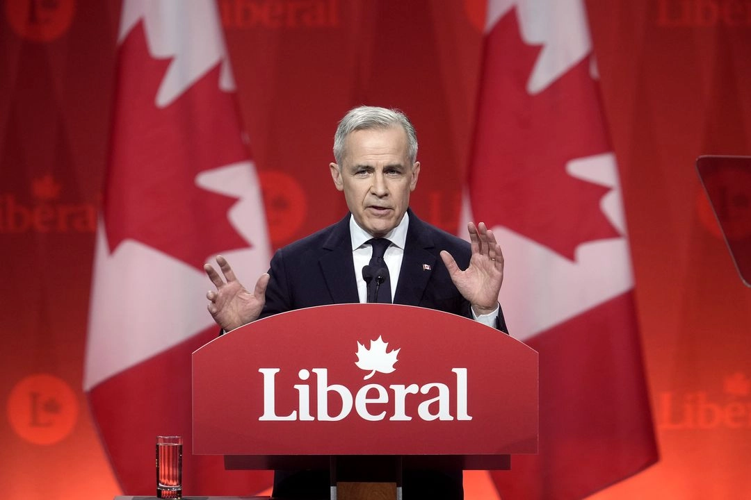 El líder del Partido Liberal de Canadá, Mark Carney, habla tras el anuncio de su victoria en el evento del partido en Ottawa, Ontario, el domingo 9 de marzo de 2025.  Foto 