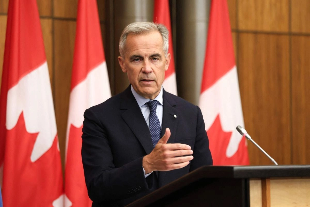 El primer ministro canadiense, Mark Carney, durante una conferencia de prensa tras un evento en Ontario, el 30 de julio de 2025. Foto 