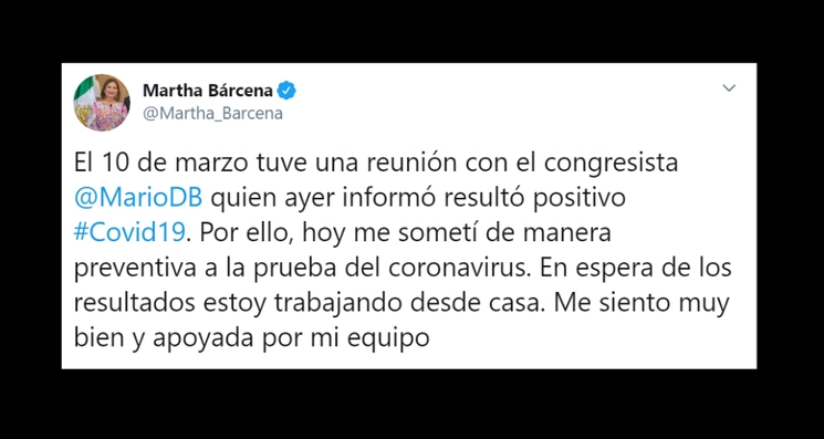 La embajadora de México en EU informó vía Twitter sobre su aplicación de la prueba de Covid-19