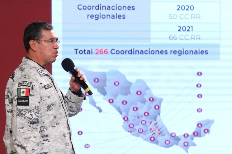 Luis Rodríguez Bucio, Comandante de la Guardia Nacional, durante la conferencia matutina del presidente Andrés Manuel López Obrador, en Palacio Nacional, el 20 de mayo de 2020. Foto Notimex