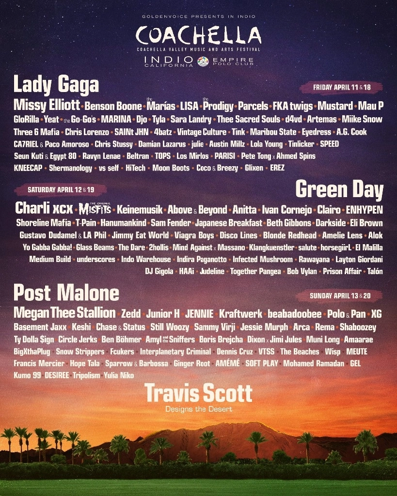 El Festival Coachella reveló el cartel de la edición 2025, el cual destacan reconocidos músicos y bandas. Foto @coachella