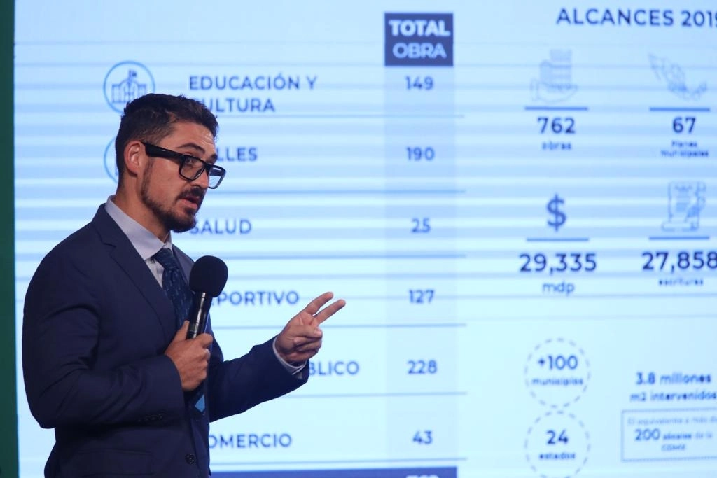 El secretario de Desarrollo Agrario, Territorial y Urbano, Román Meyer, presenta un balance del programa de mejoramiento urbano, durante la conferencia matutina del 18 de octubre de 2021. Foto María Luisa Severiano