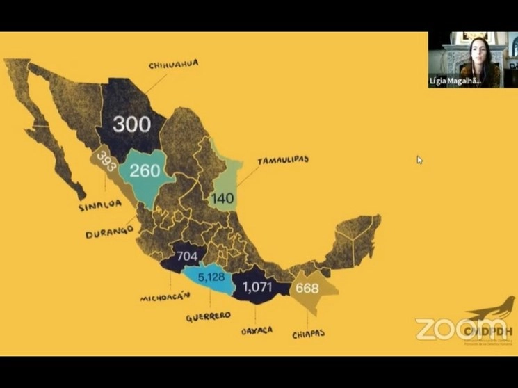 Mapa presentado por la CMDPDH en la presentación del informe sobre desplazamiento forzado en el país. Imagen tomada del Twitter de @CMDPDH