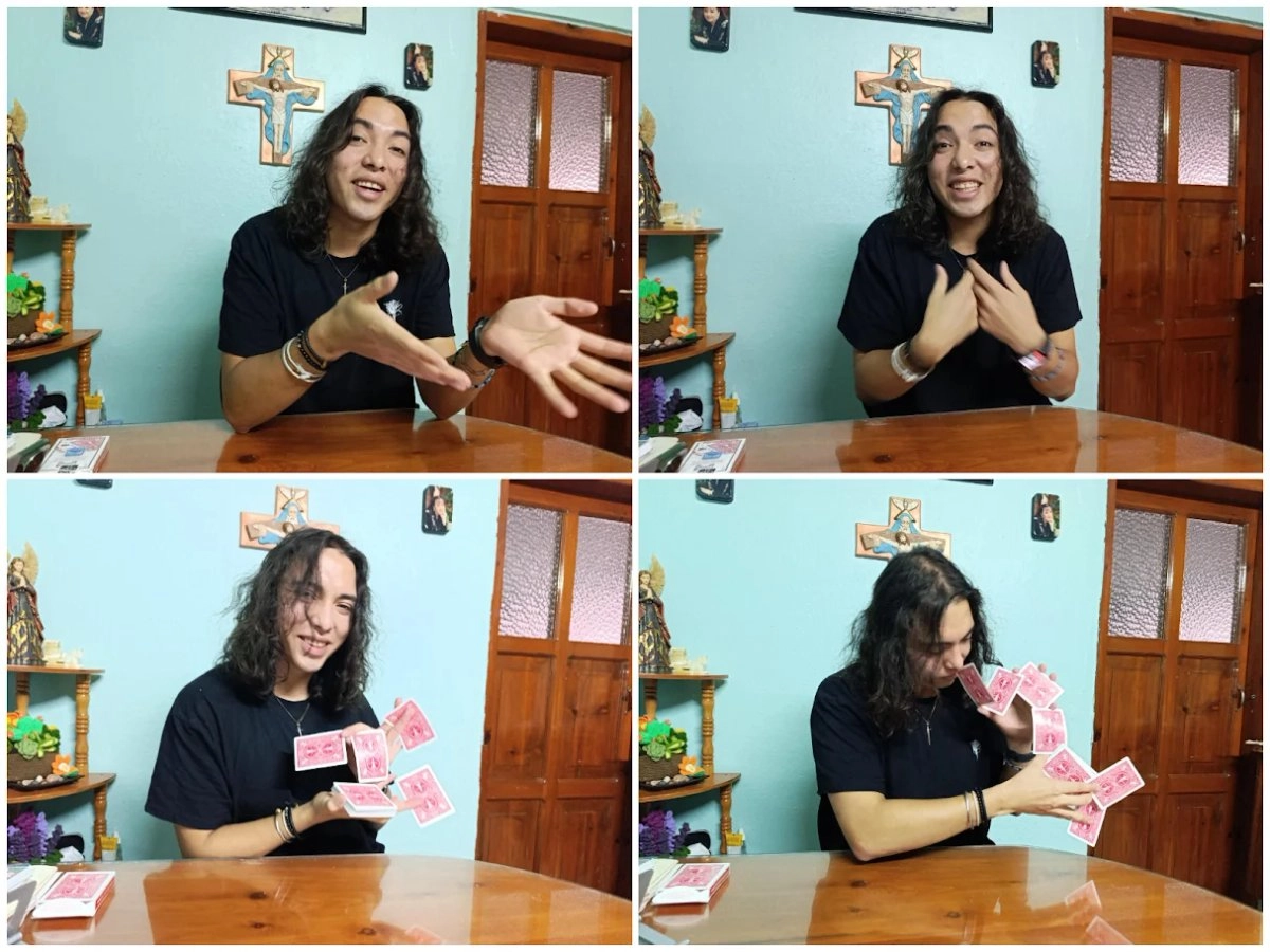 Jorge Luis Carranza Maldonado, originario de San Cristóbal de las Casas, se ha especializado en la cartomagia. Foto 