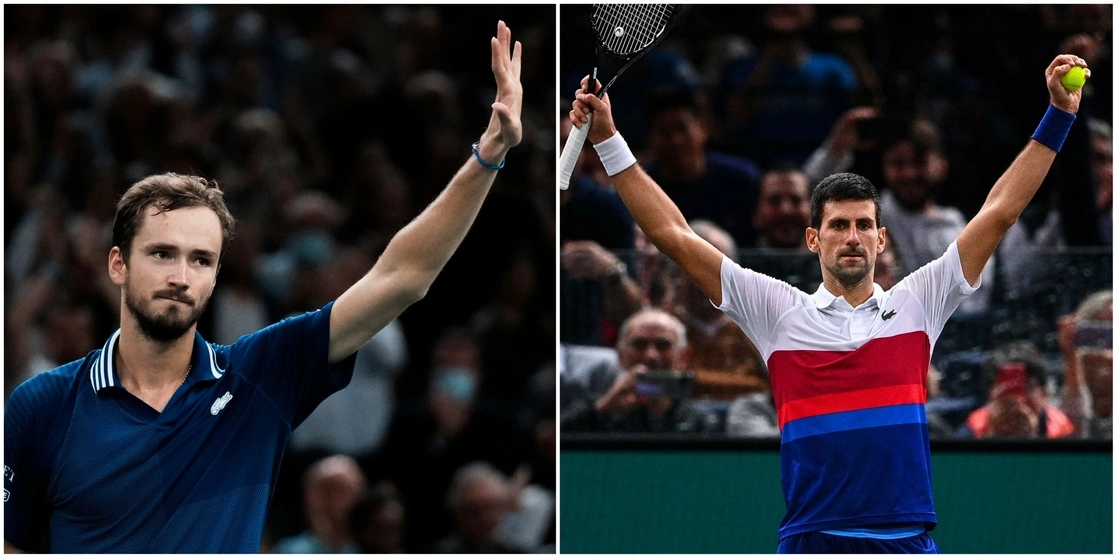 Daniil Medvedev (izquierda) será el rival de Novak Djokovic (dercha) en la final del domingo en el Masters 1000 de París-Bercy. Fotos Ap y Afp