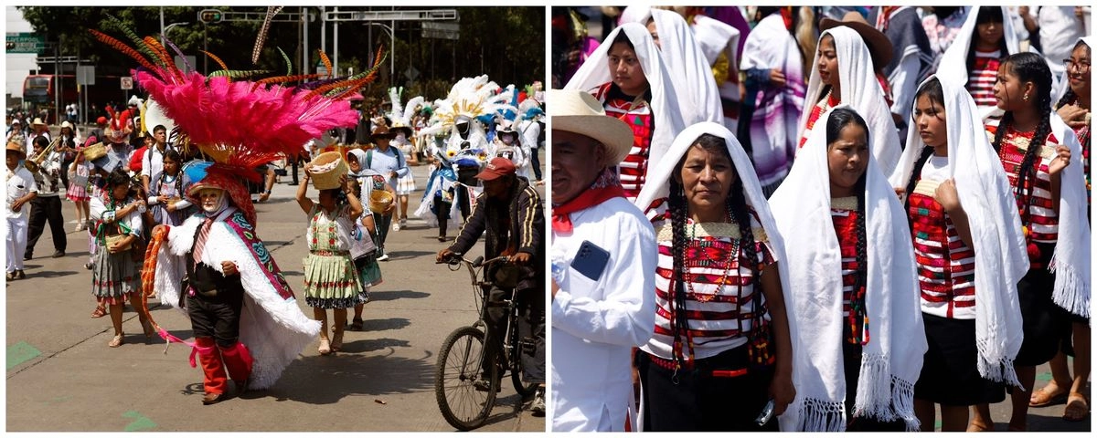 Integrantes de comunidades de varios estados con llamativos trajes contagiaron el ritmo de su música. Foto 