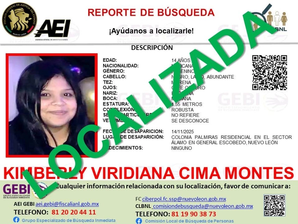 De acuerdo a la FGJ de Nuevo León, se recibió el reporte de una menor desaparecida en el municipio de Escobedo, Nuevo León, el pasado 14 de noviembre, en donde sus familiares refirieron que tuvo contacto con un usuario de la plataforma Roblox.