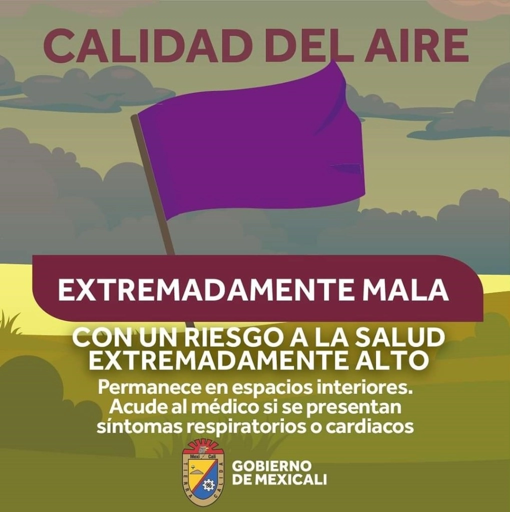 Autoridades emitieron la bandera morada por contaminación del aire en Mexicali, Baja California. Foto  Ayuntamiento de Mexicali