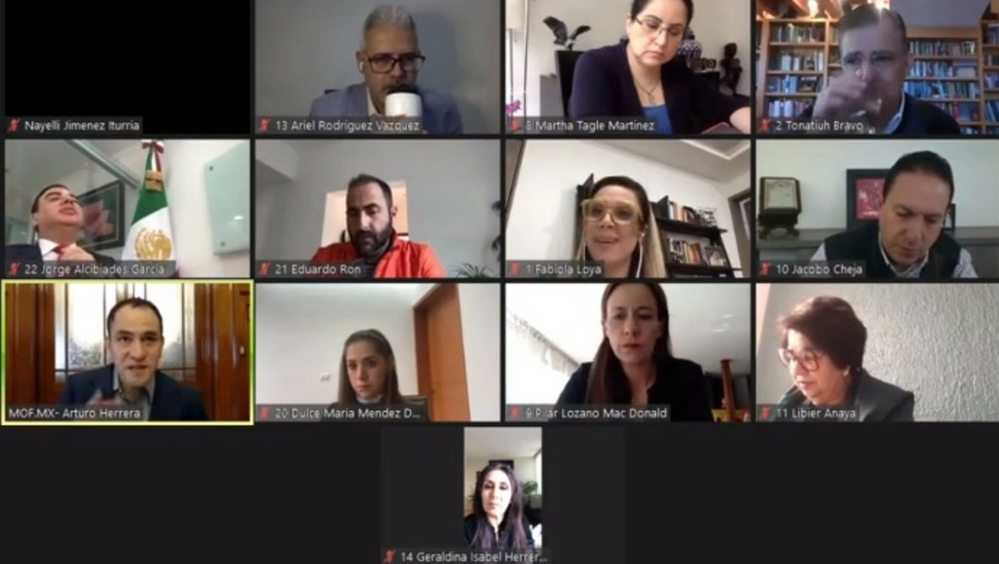 Reunión virtual del secretario de Hacienda, Arturo Herrera, con legisladores de Movimiento Ciudadano. Imagen tomada del Twitter de @DipCiudadanoMX