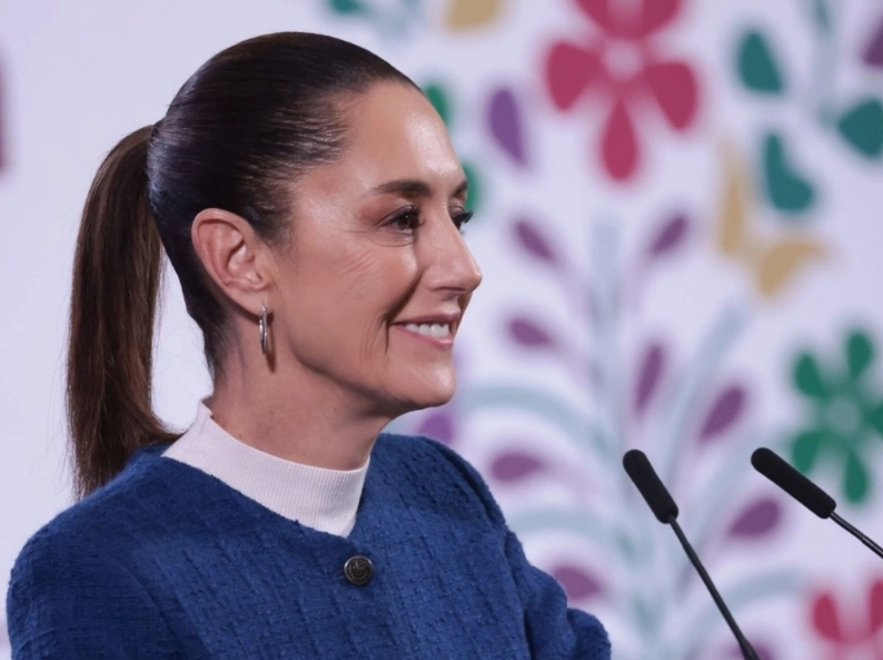 Claudia Sheinbaum, presidenta de México durante una la Mañanera del Pueblo, en Palacio Nacional.