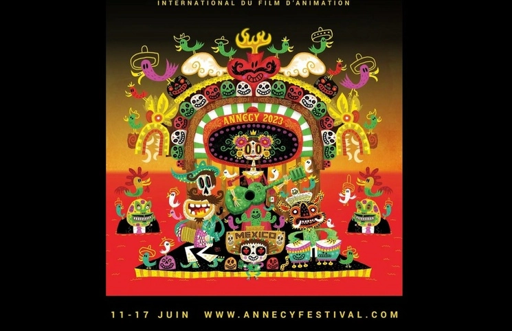 Cartel del festival de Annecy 2023 diseñado por el multipremiado mexicano Jorge Gutiérrez, oriundo de Tijuana, BC. Foto: Cortesía Festival de Annecy 
