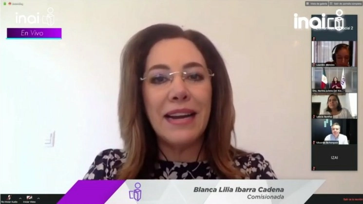 Durante el foro virtual organizado por el INAI sobre la cultura de la rendición de cuentas. Imagen tomada de Youtube